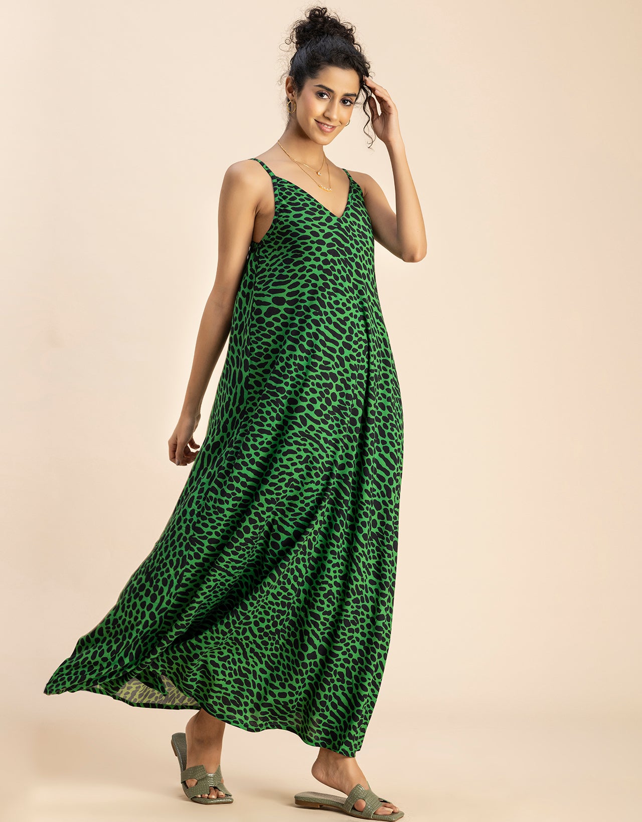 Stylish Printed Rayon Sleeveless A-Line Dress