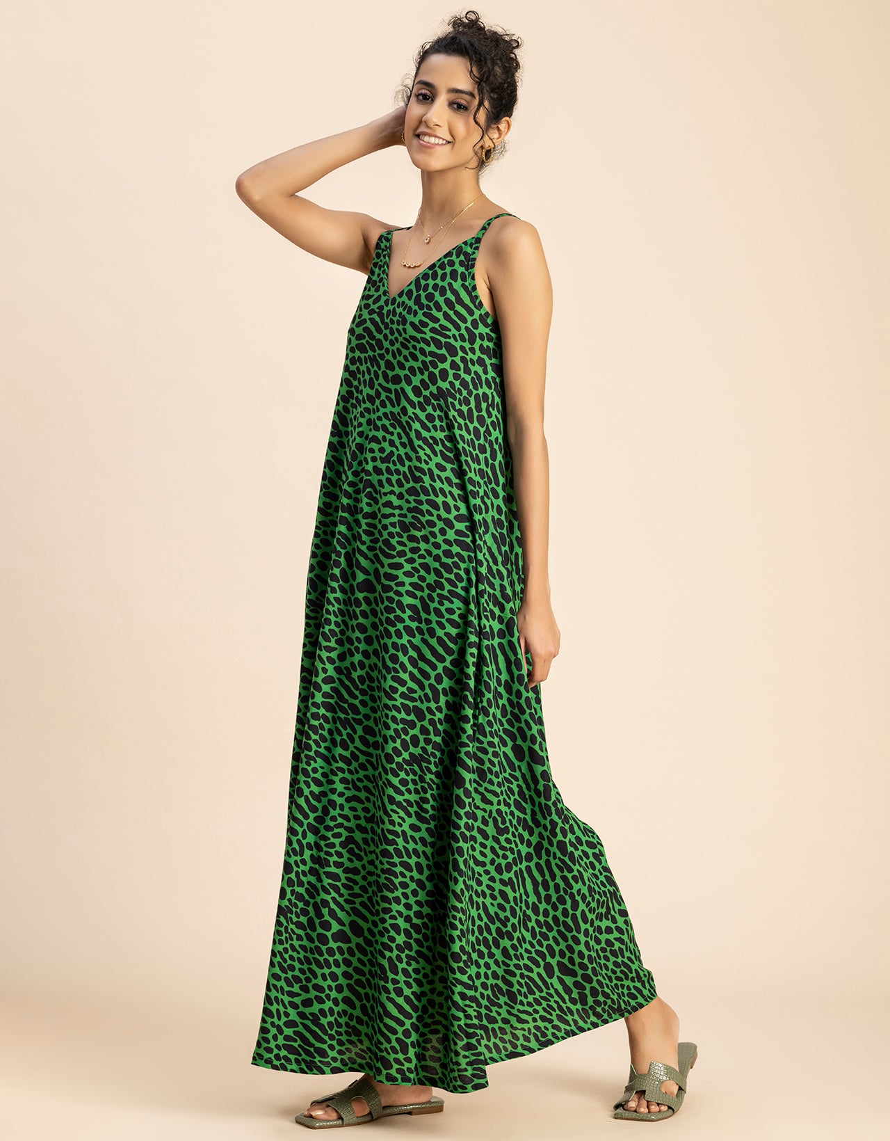 Stylish Printed Rayon Sleeveless A-Line Dress