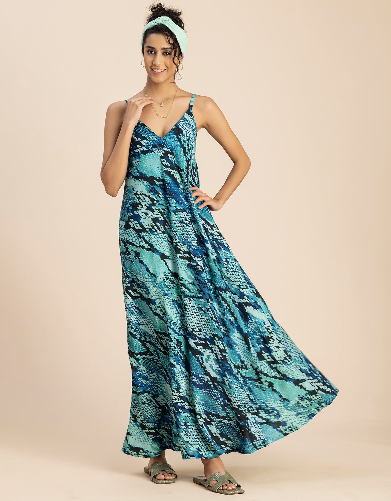 Stylish Printed Rayon Sleeveless A-Line Dress