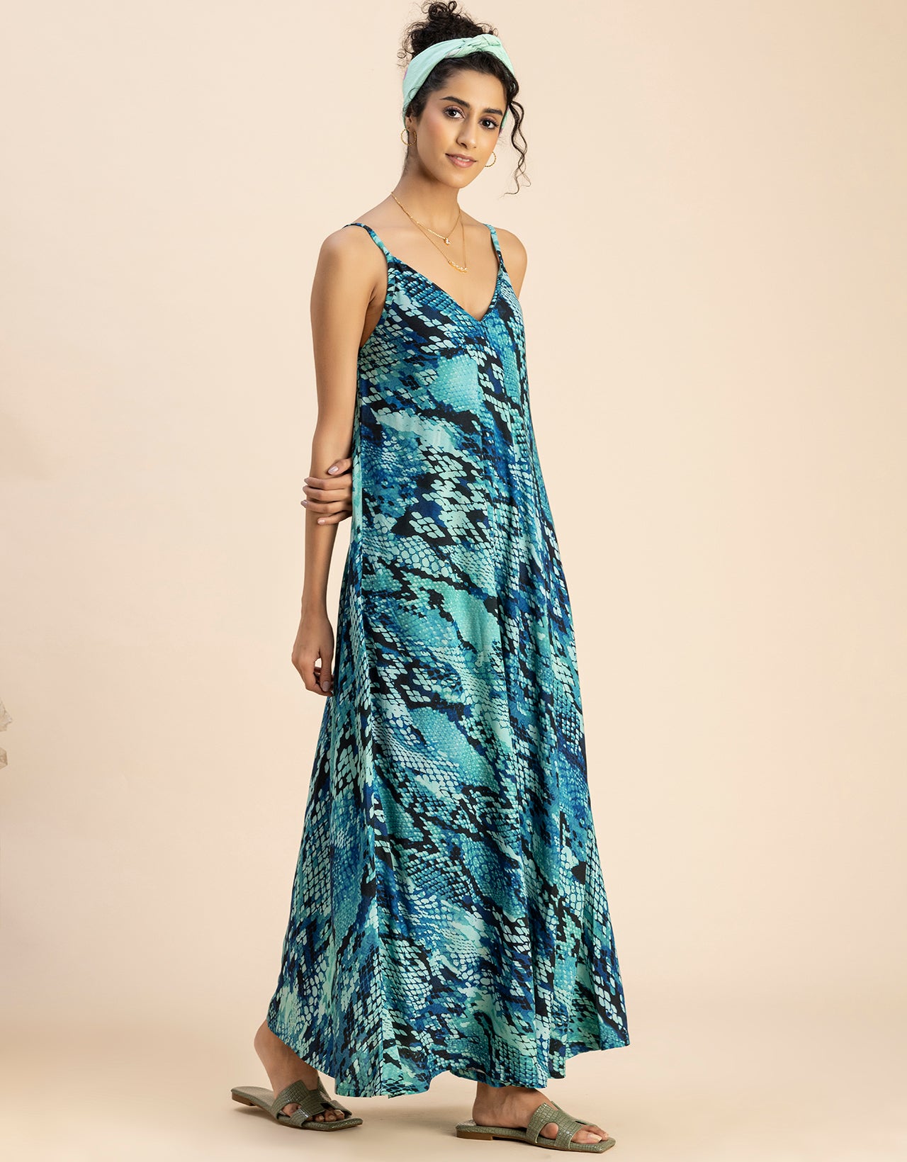 Stylish Printed Rayon Sleeveless A-Line Dress