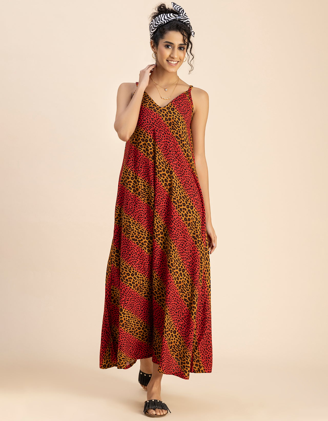 Stylish Printed Rayon Sleeveless A-Line Dress