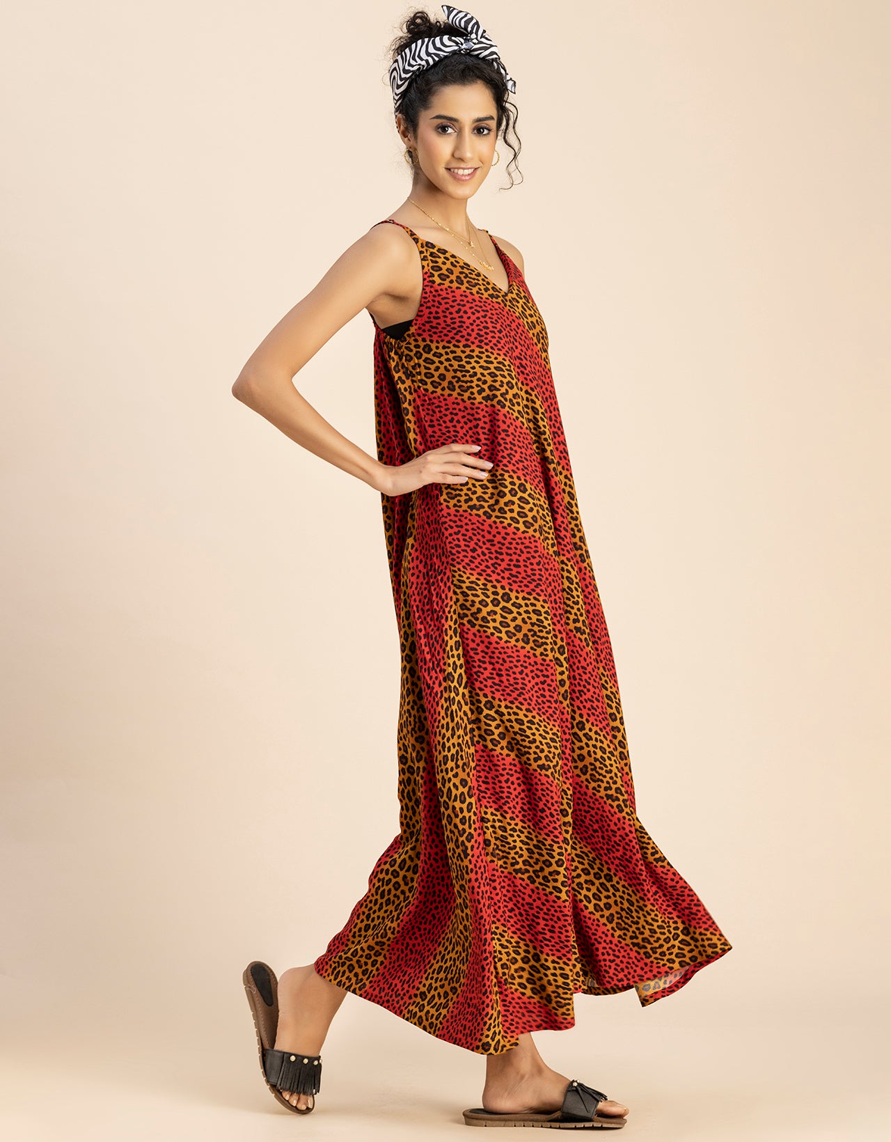 Stylish Printed Rayon Sleeveless A-Line Dress