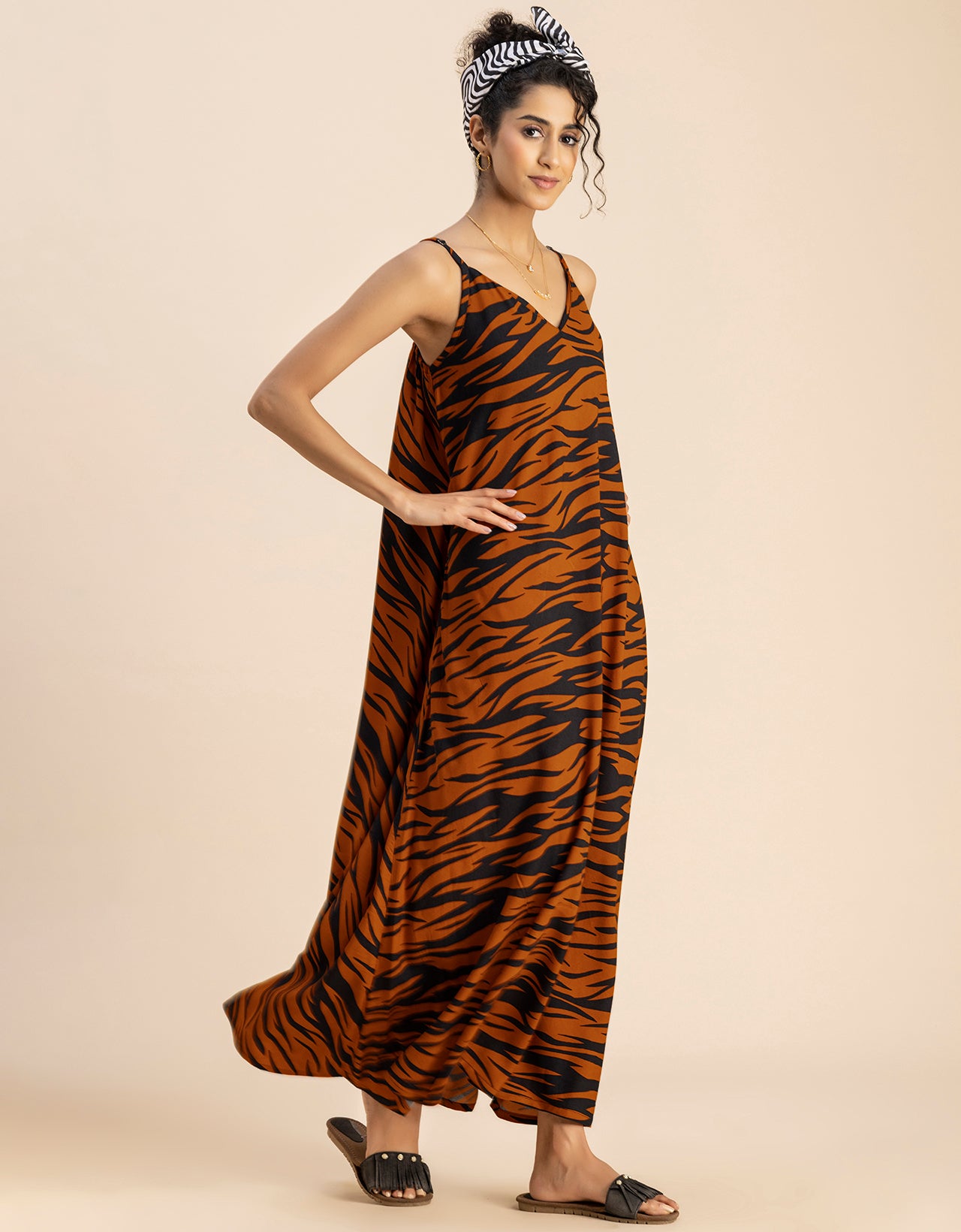 Stylish Printed Rayon Sleeveless A-Line Dress