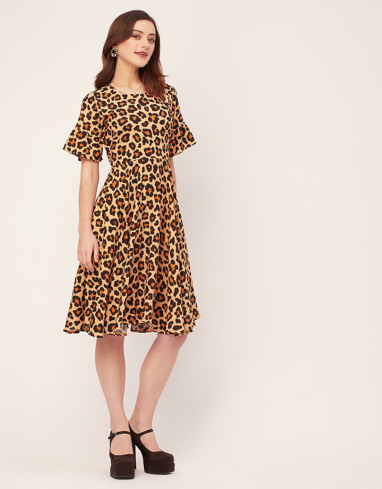 Printed Rayon Short Sleeve Fit & Flare Dress