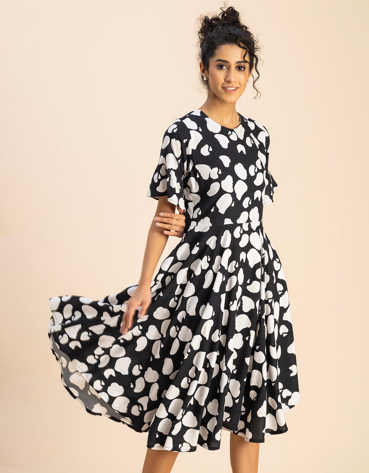 Printed Rayon Short Sleeve Fit & Flare Dress