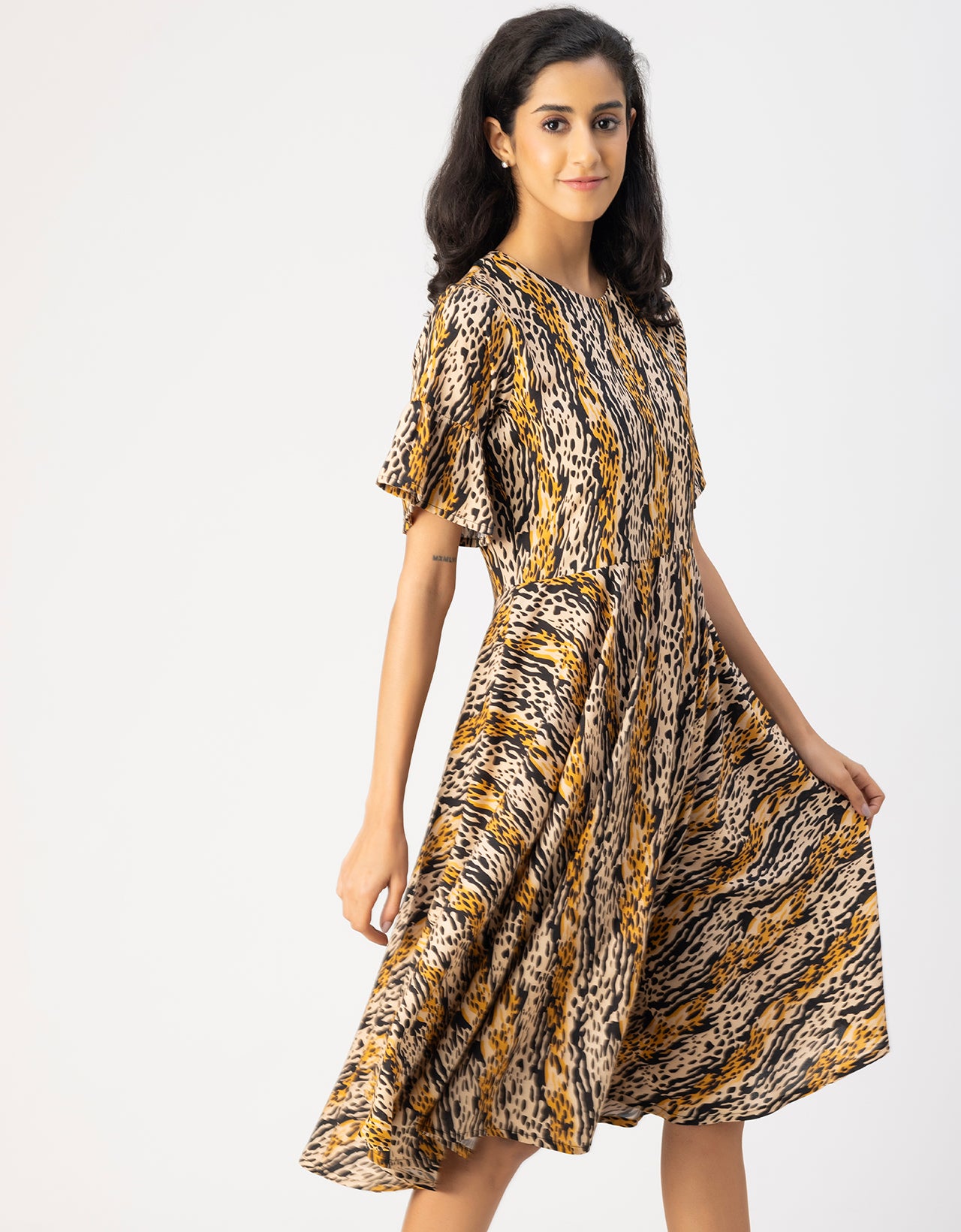Printed Rayon Short Sleeve Fit & Flare Dress