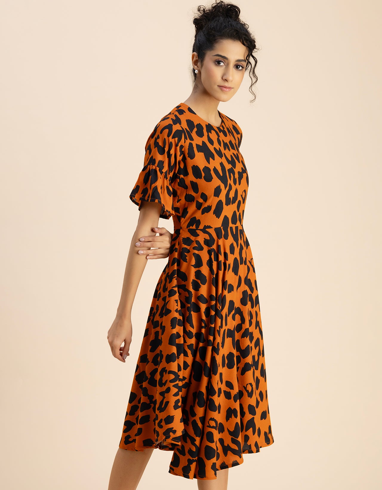 Printed Rayon Short Sleeve Fit & Flare Dress