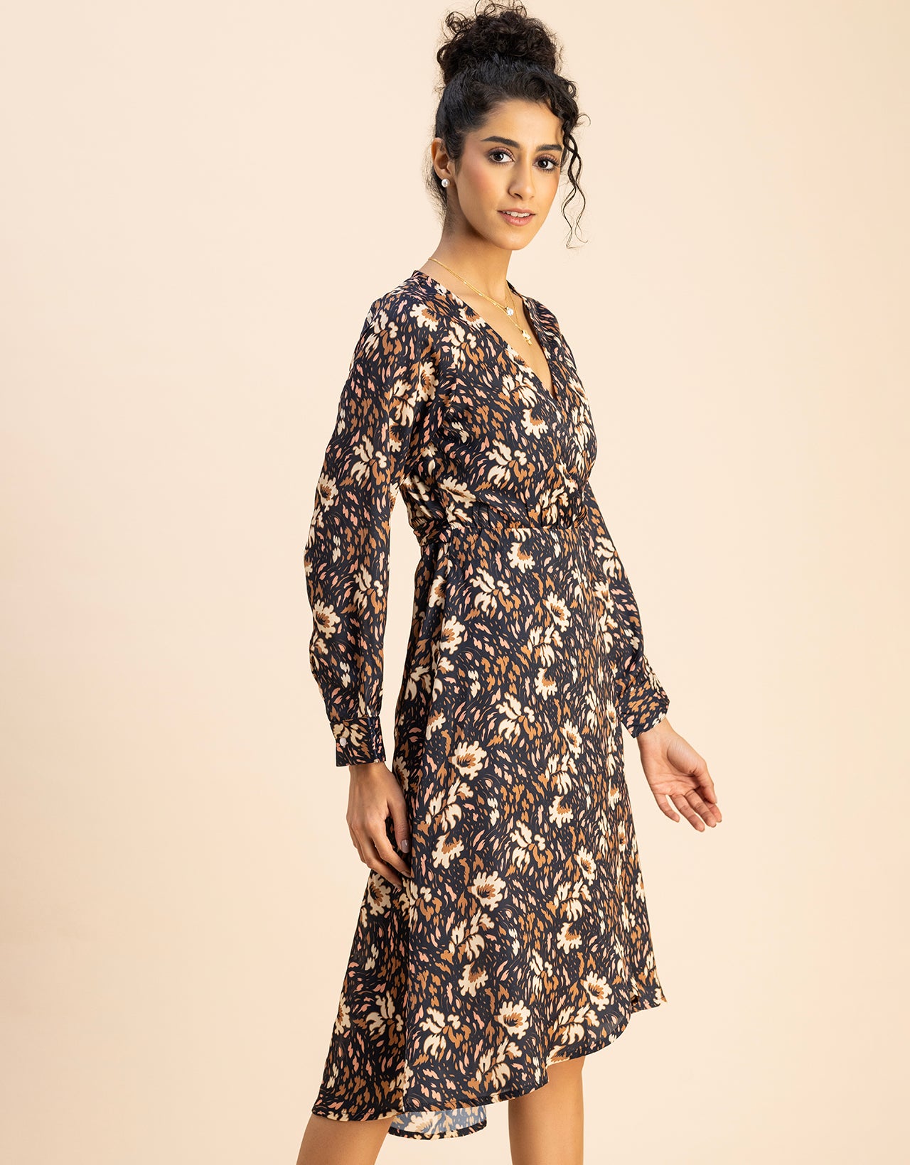 Slim Fit Printed Long Sleeve Wrap Dress