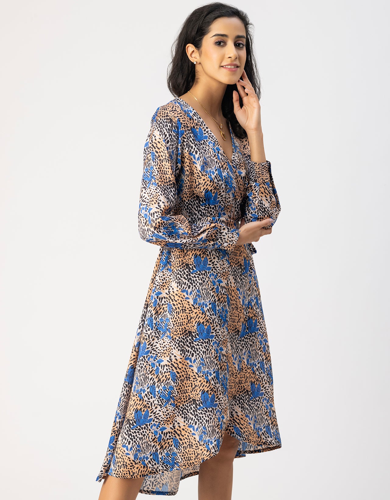 Slim Fit Printed Long Sleeve Wrap Dress