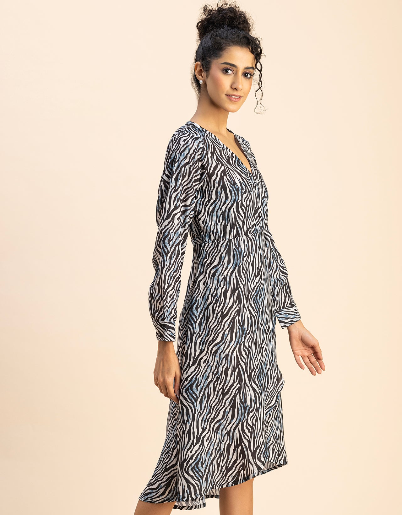 Slim Fit Printed Long Sleeve Wrap Dress
