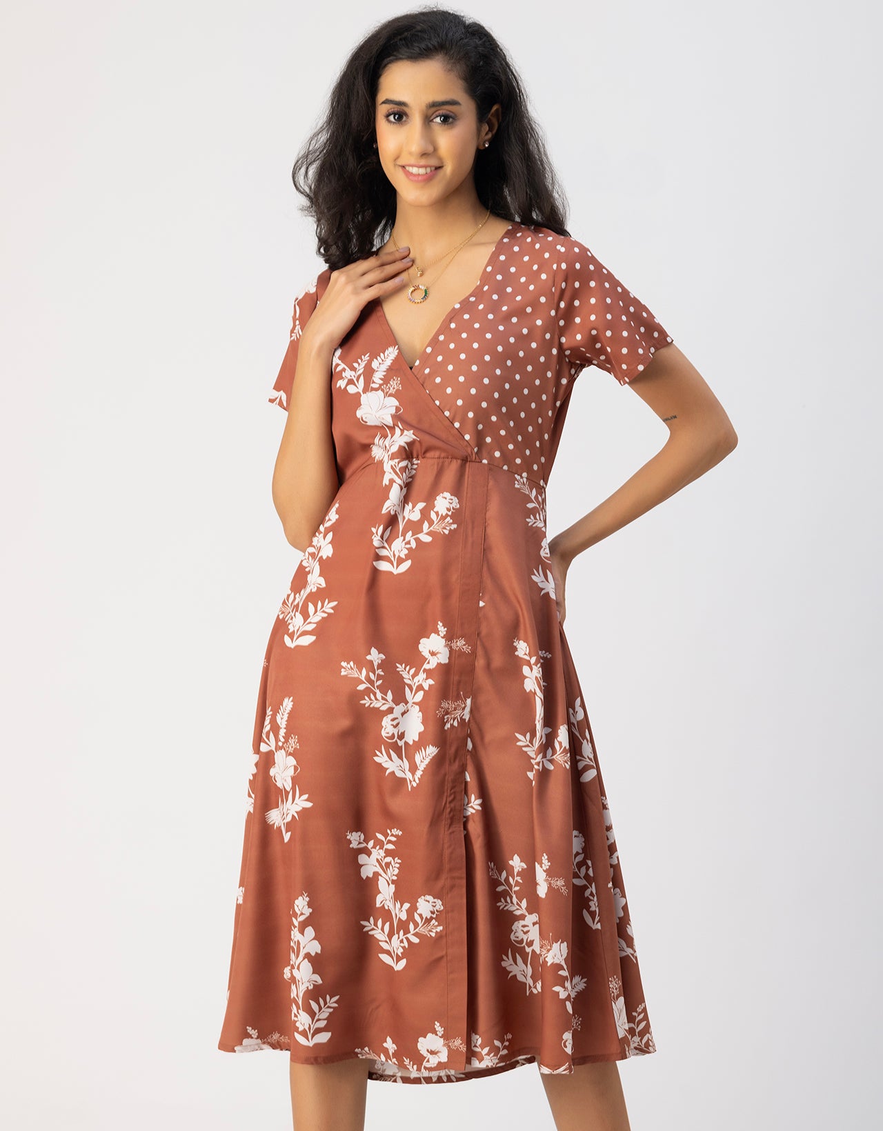 Short Sleeve V Neck A-Line Printed Dress