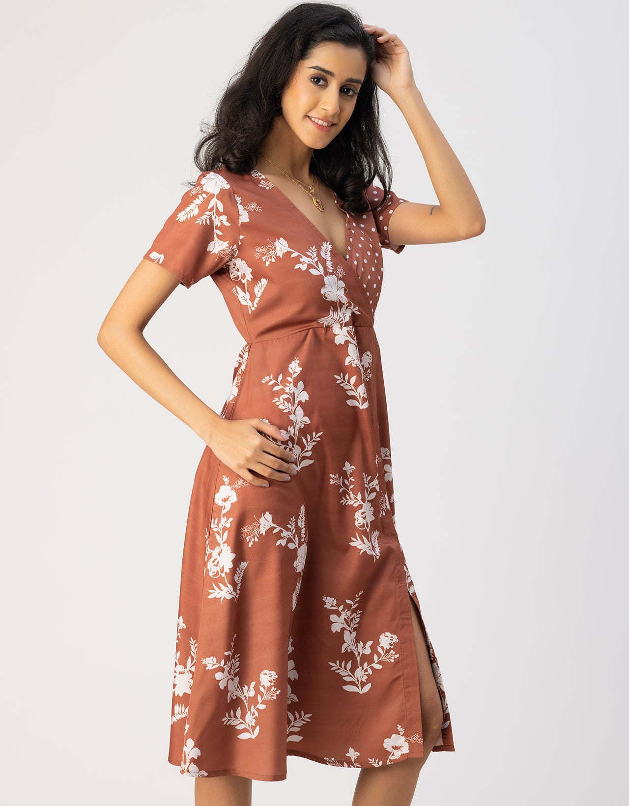 Short Sleeve V Neck A-Line Printed Dress