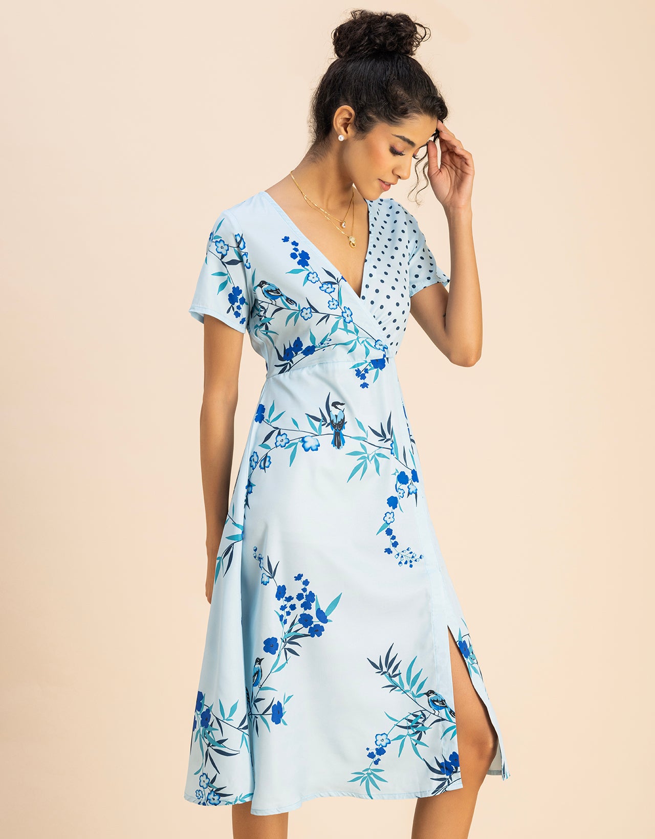 Short Sleeve V Neck A-Line Printed Dress