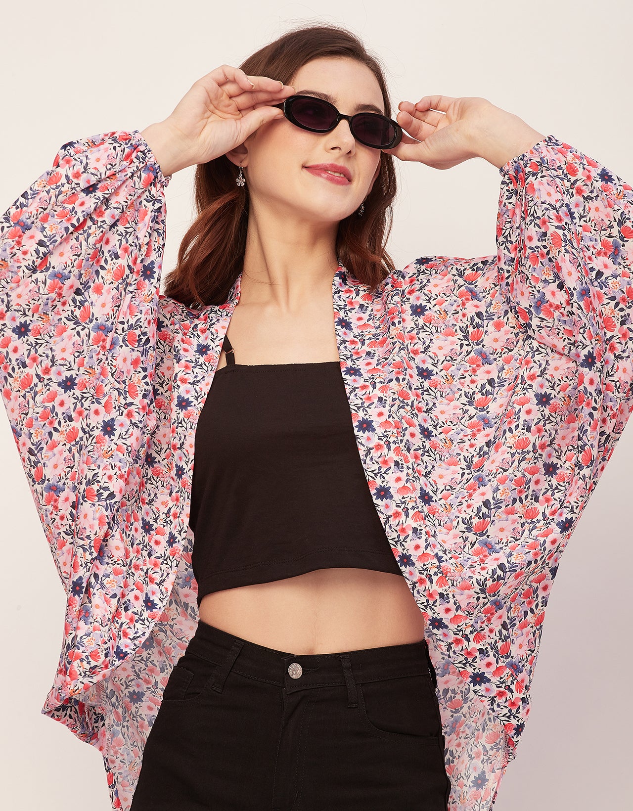 Long Sleeves V Neck Boxy Printed Shrug