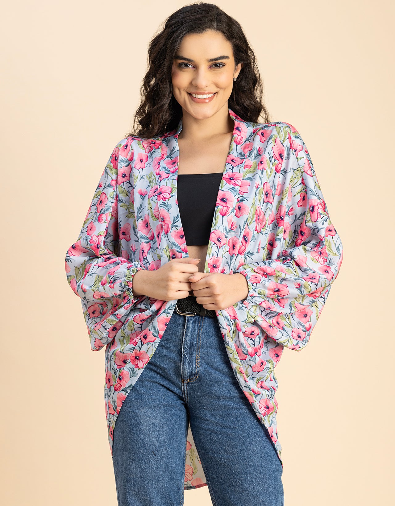 Long Sleeves V Neck Boxy Printed Shrug