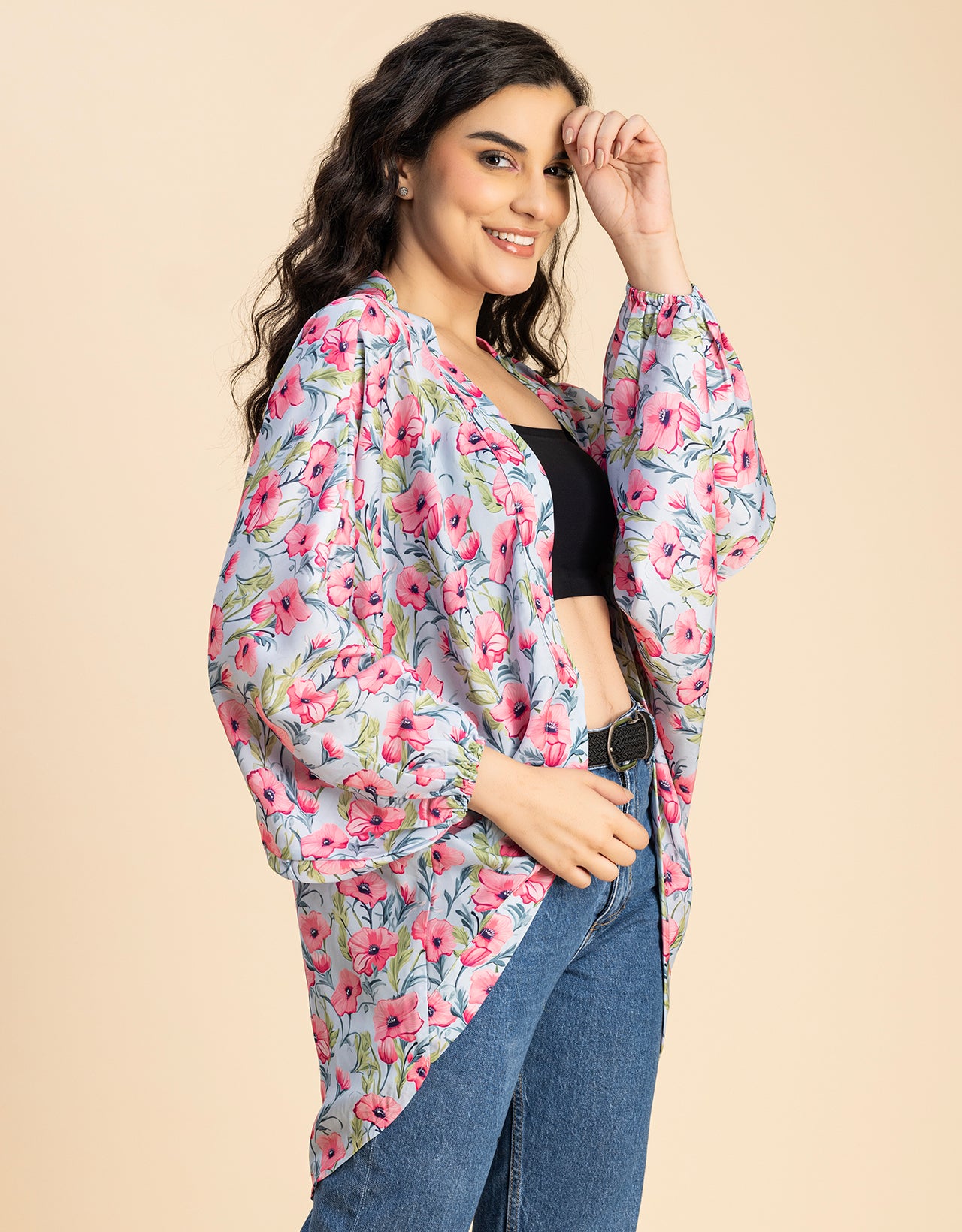 Long Sleeves V Neck Boxy Printed Shrug