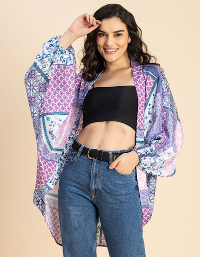 Long Sleeves V Neck Boxy Printed Shrug