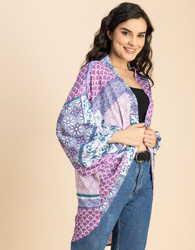 Long Sleeves V Neck Boxy Printed Shrug