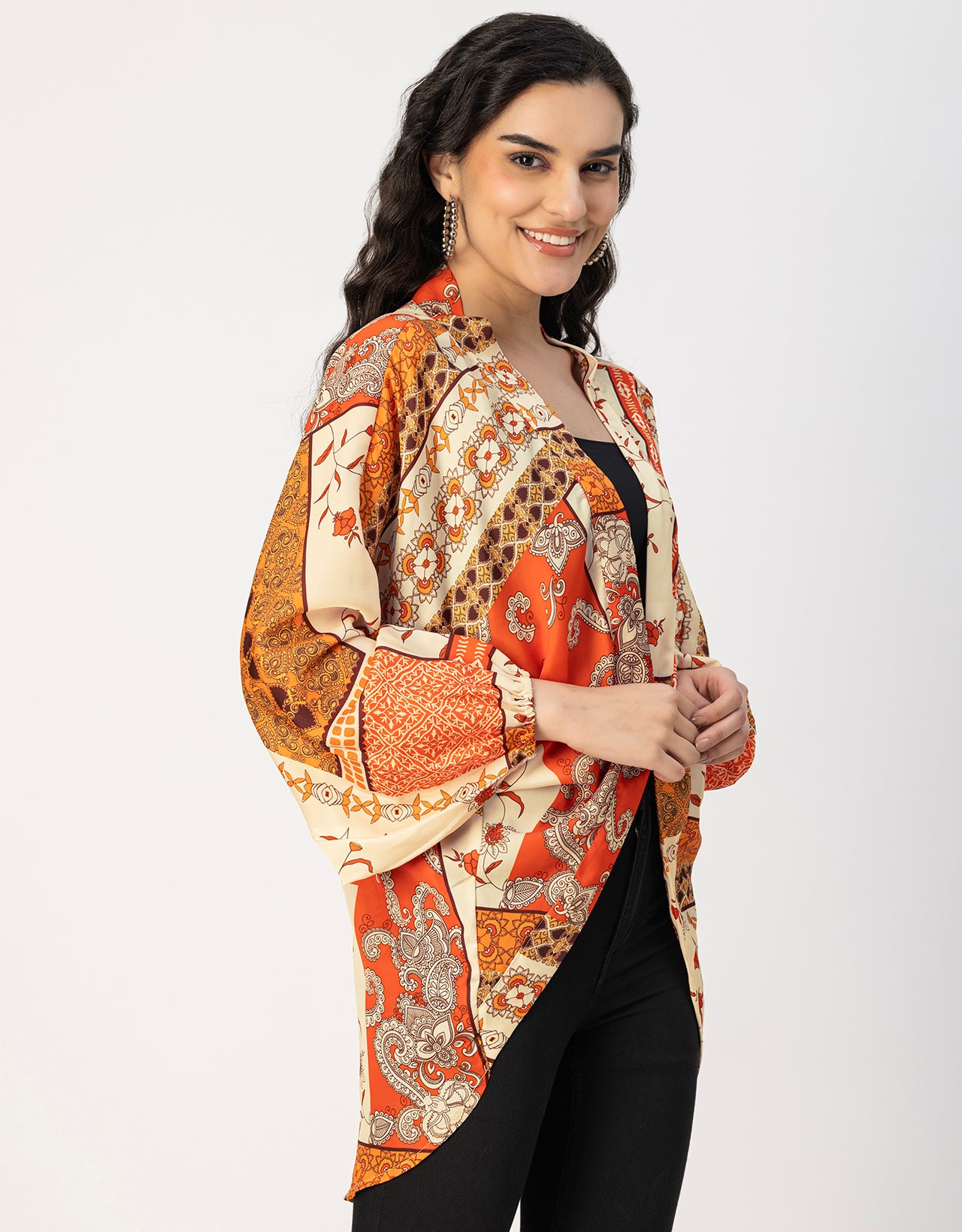 Long Sleeves V Neck Boxy Printed Shrug