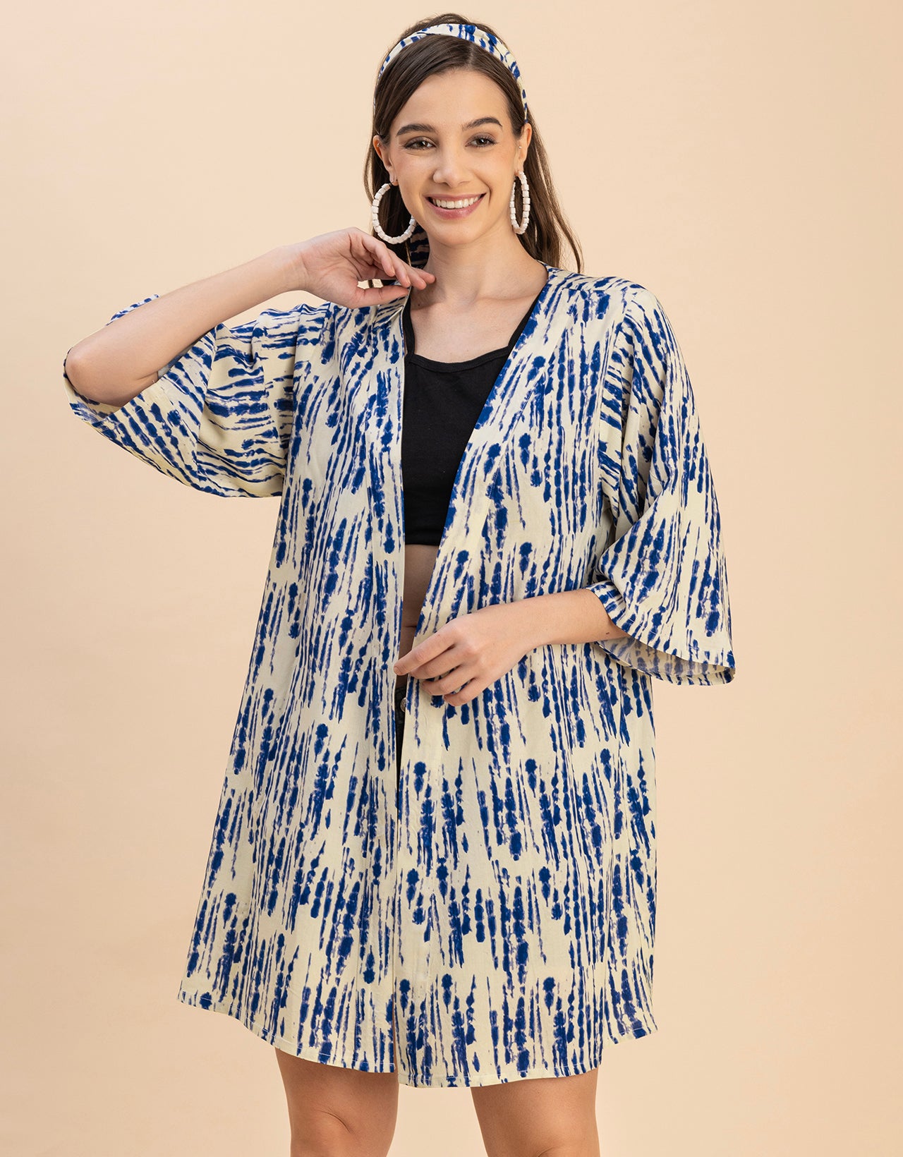 Kimono Sleeves V Neck Printed Rayon Shrug