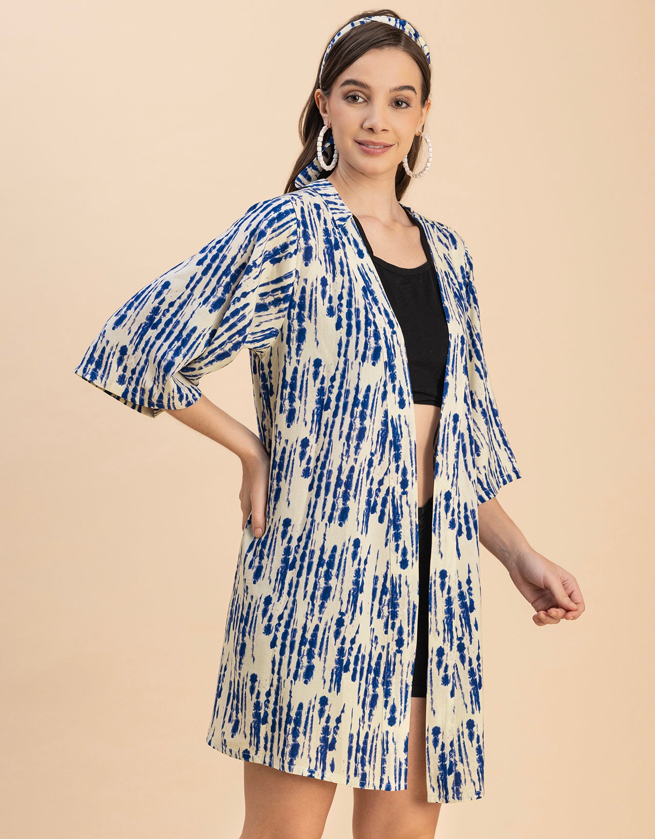 Kimono Sleeves V Neck Printed Rayon Shrug