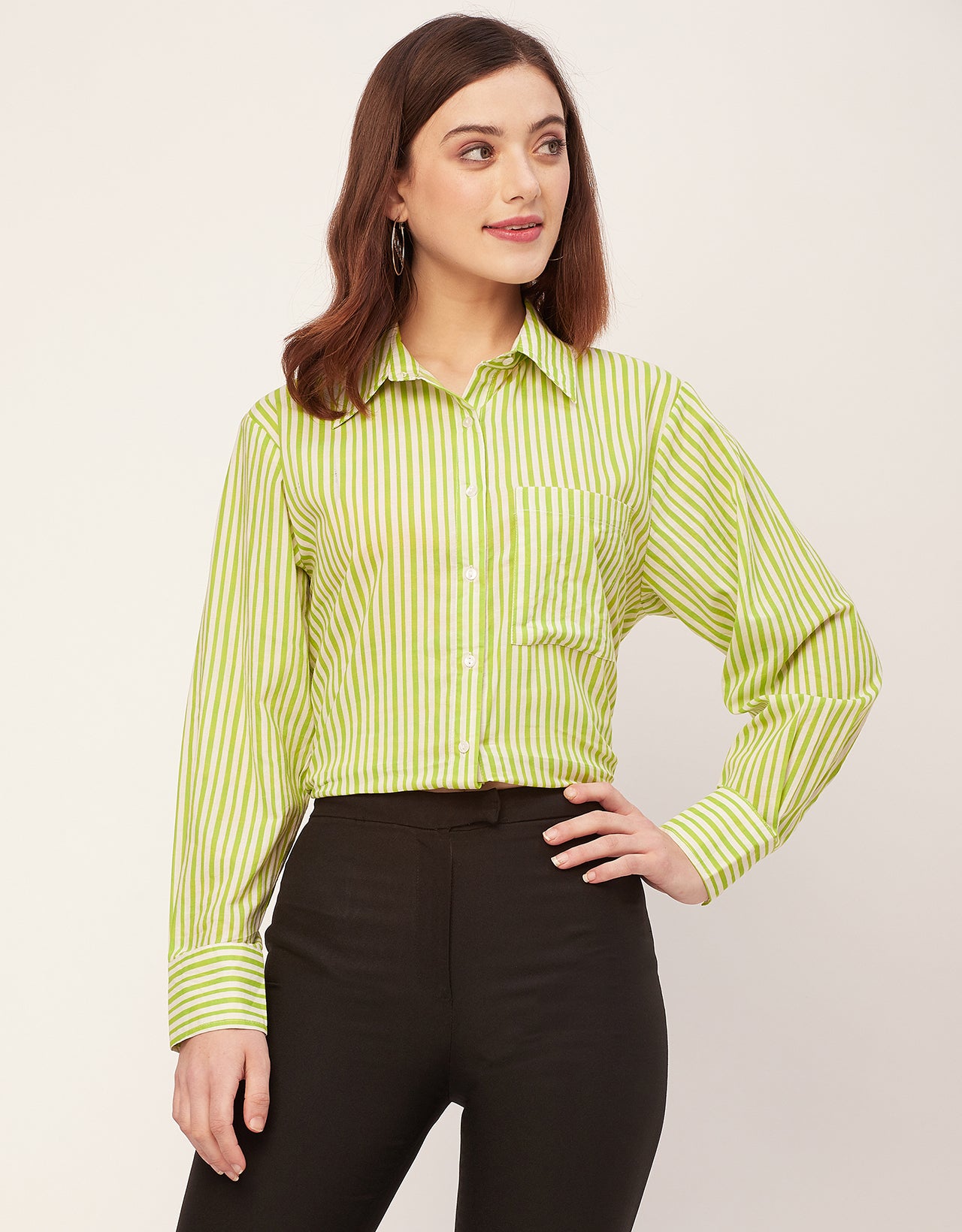 Long Sleeve Spread Collar Shirt Cotton Shirt