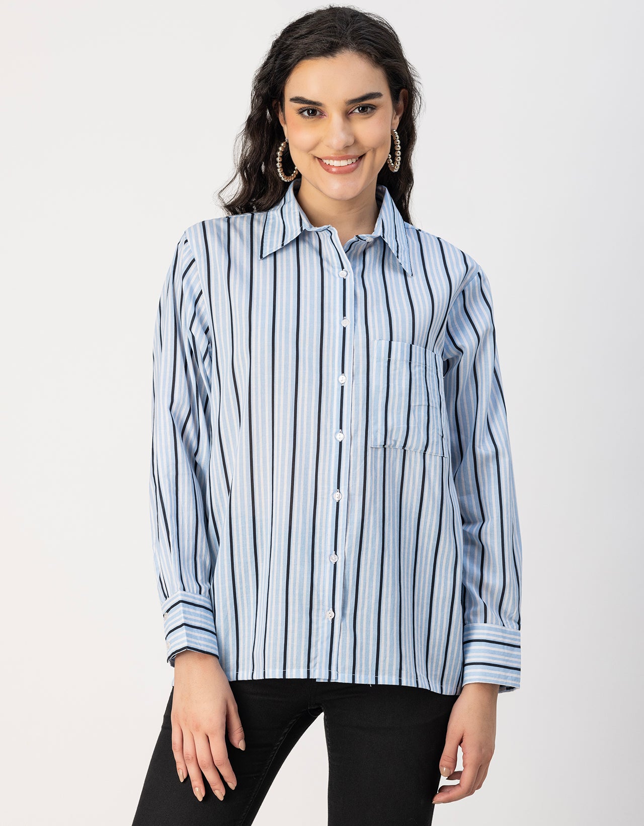 Long Sleeve Spread Collar Shirt Cotton Shirt