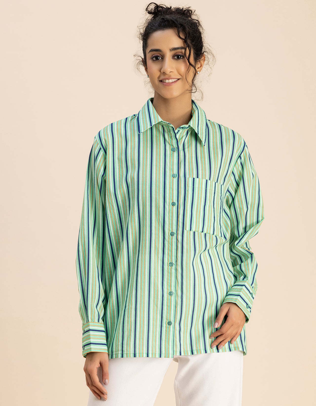 Long Sleeve Spread Collar Shirt Cotton Shirt