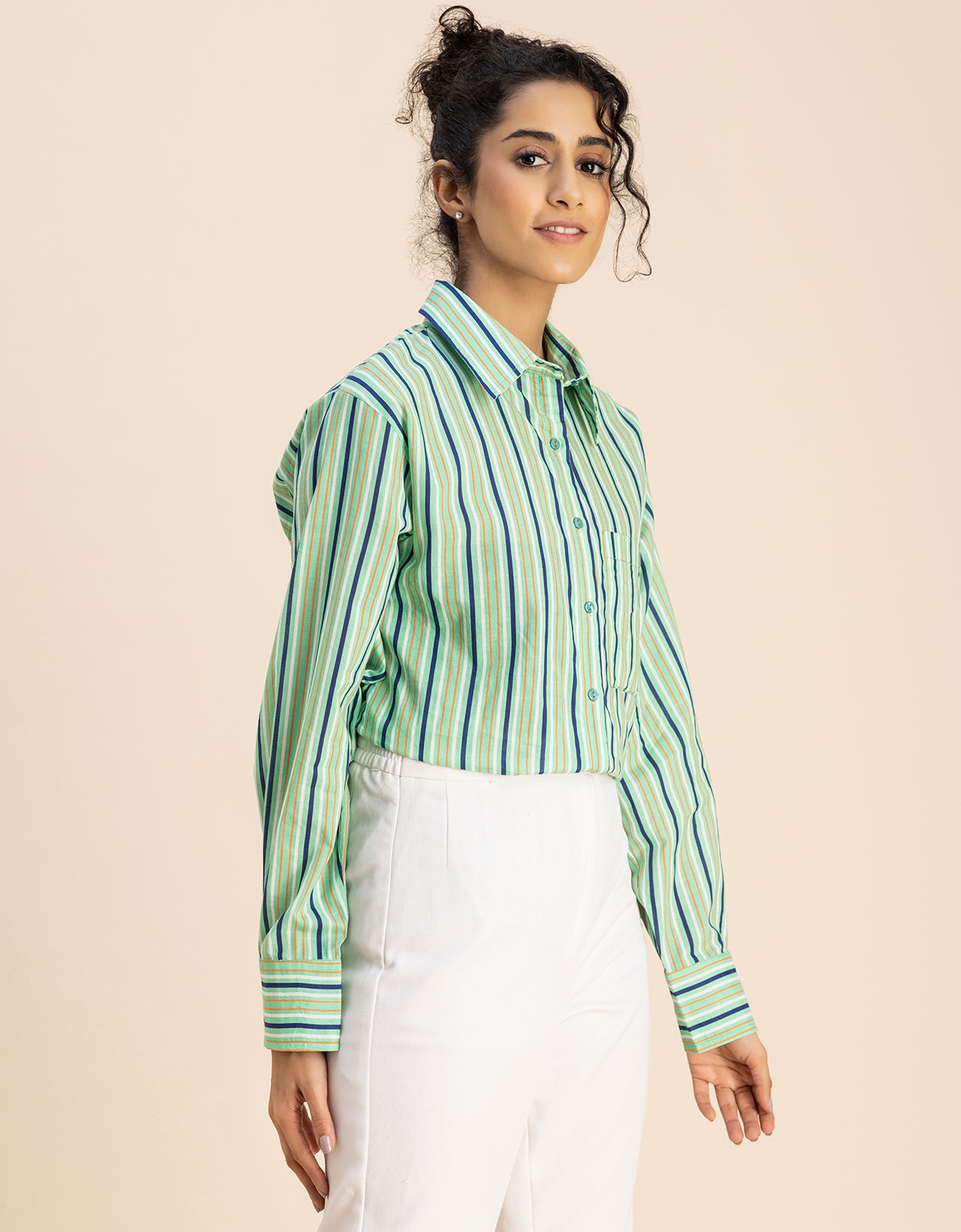 Long Sleeve Spread Collar Shirt Cotton Shirt