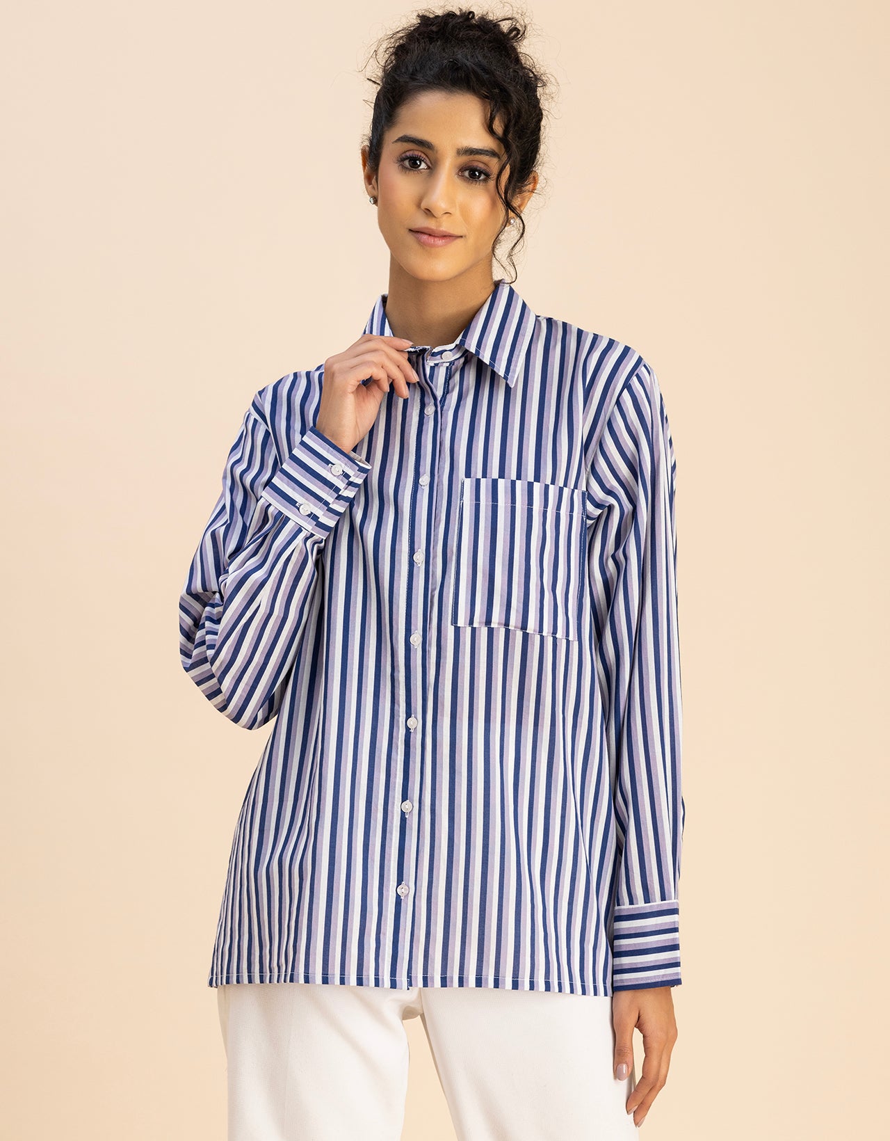 Long Sleeve Spread Collar Shirt Cotton Shirt