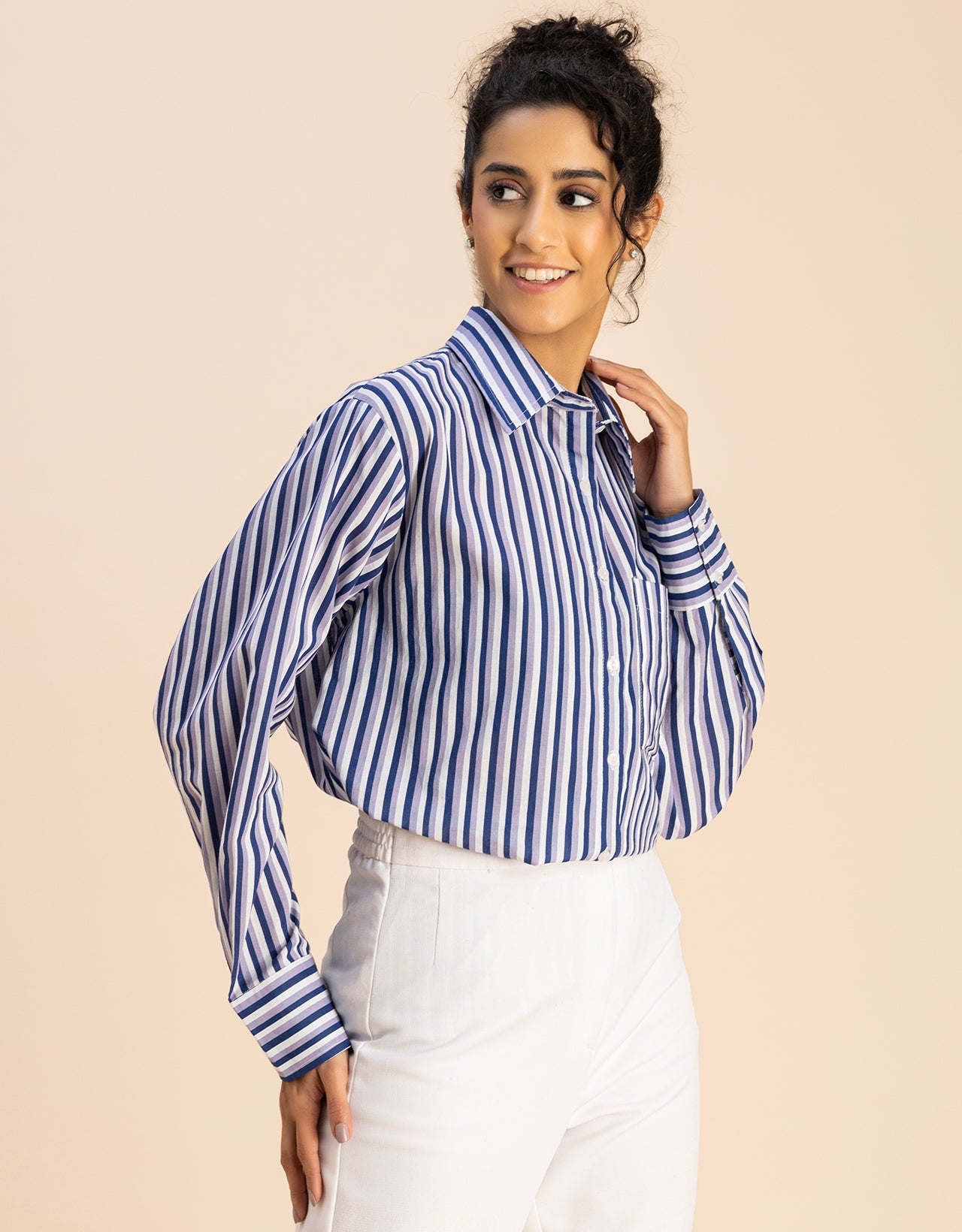 Long Sleeve Spread Collar Shirt Cotton Shirt