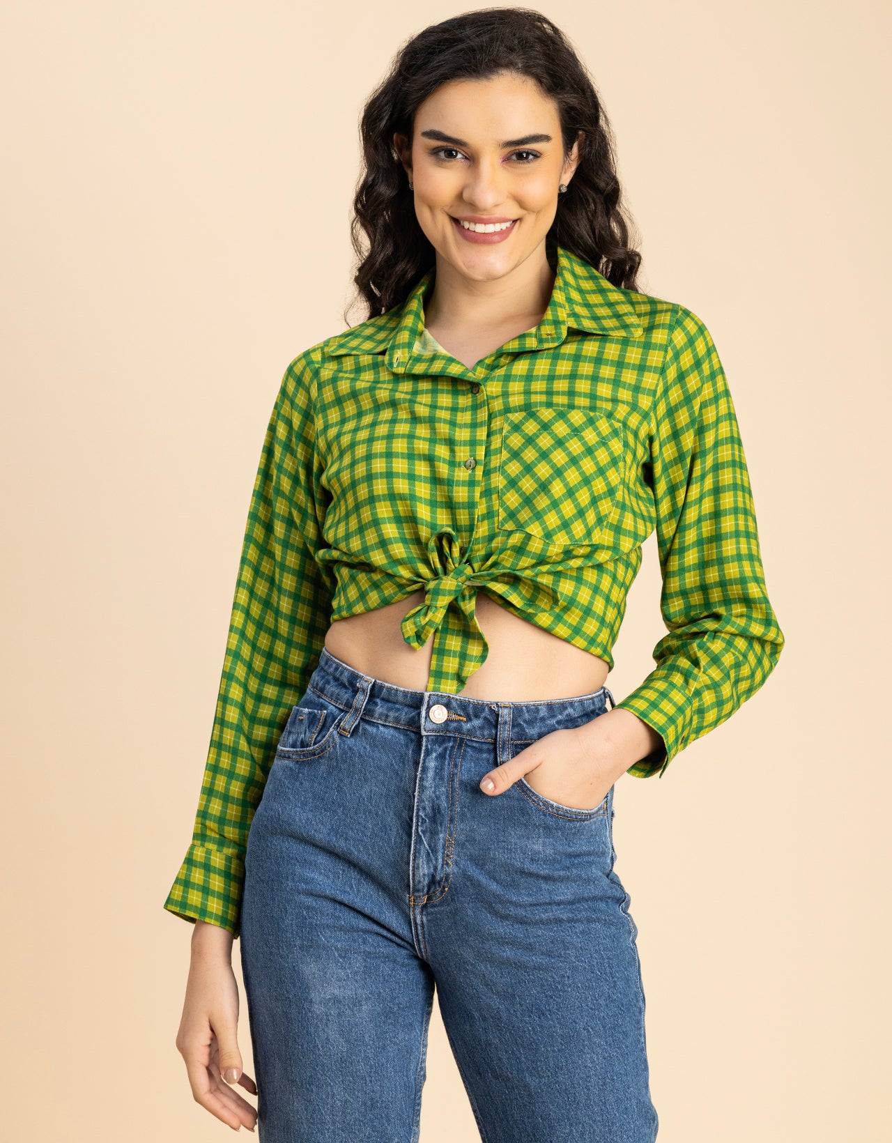 Long Sleeves Spread Collar Rayon Shirt