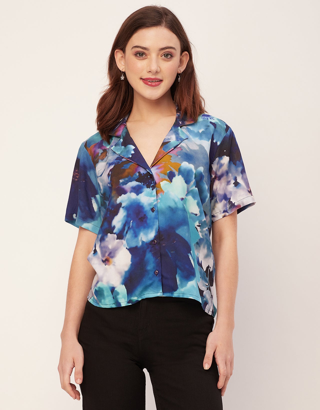 Short Sleeves Notch Collar Rayon Shirt