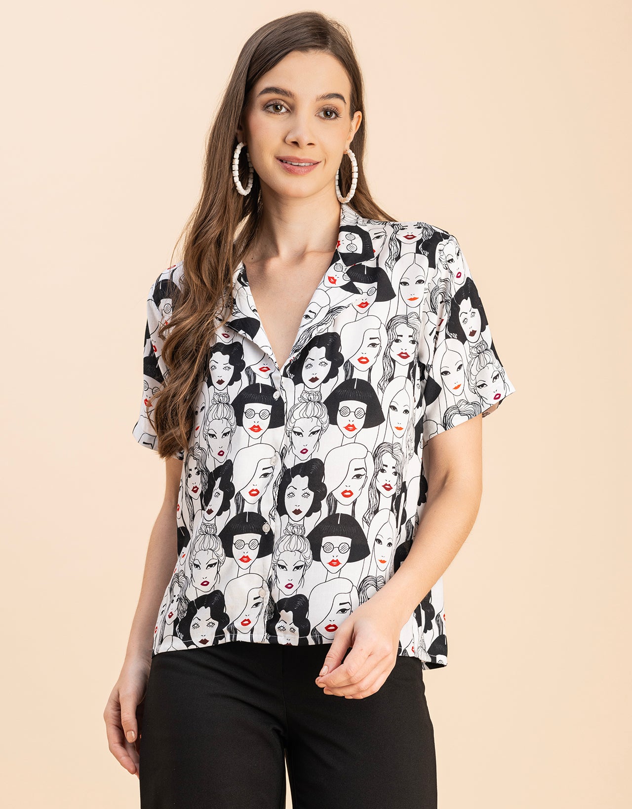 Short Sleeves Notch Collar Rayon Shirt