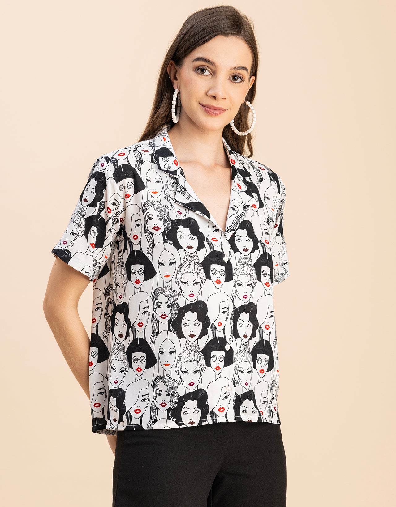 Short Sleeves Notch Collar Rayon Shirt