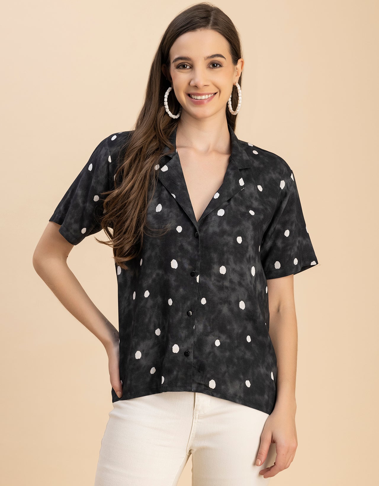 Short Sleeves Notch Collar Rayon Shirt