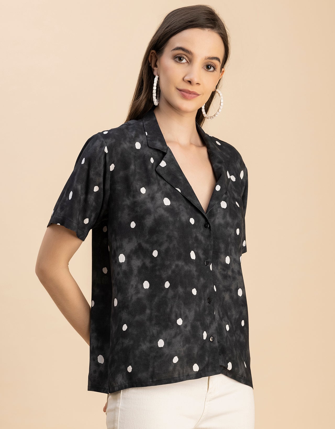 Short Sleeves Notch Collar Rayon Shirt