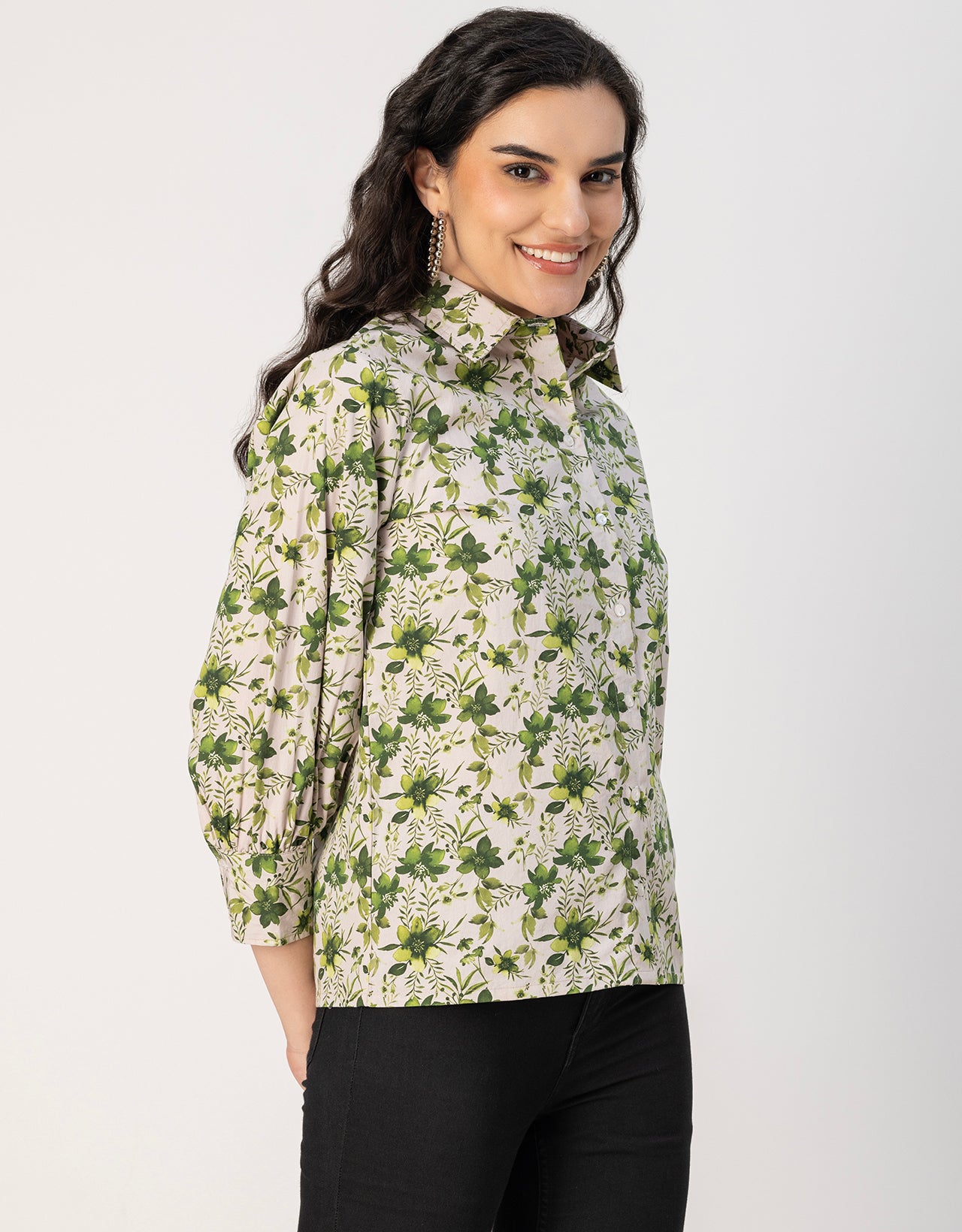 Long Sleeves Spread Collar Shirt Cotton Shirt