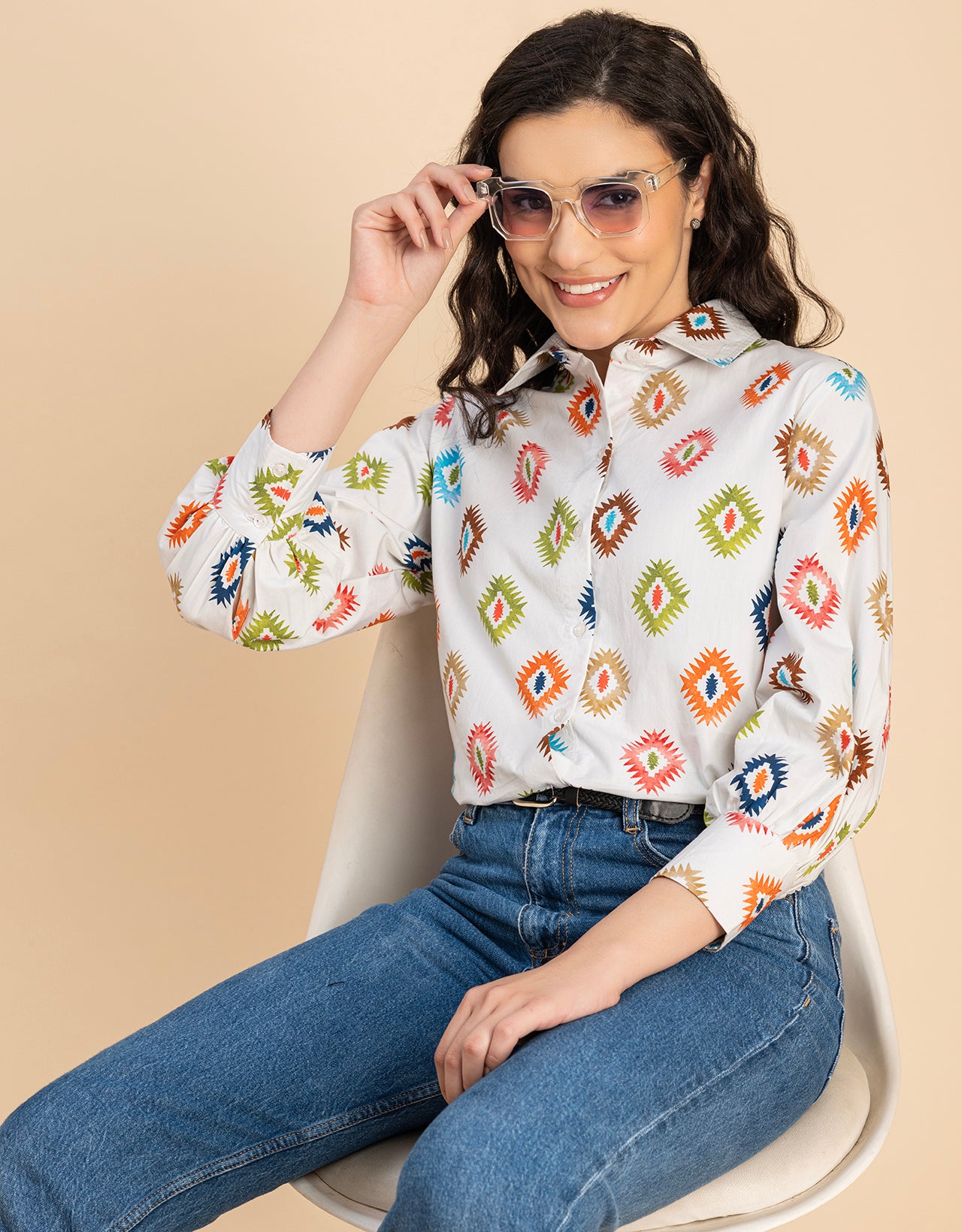 Long Sleeves Spread Collar Shirt Cotton Shirt