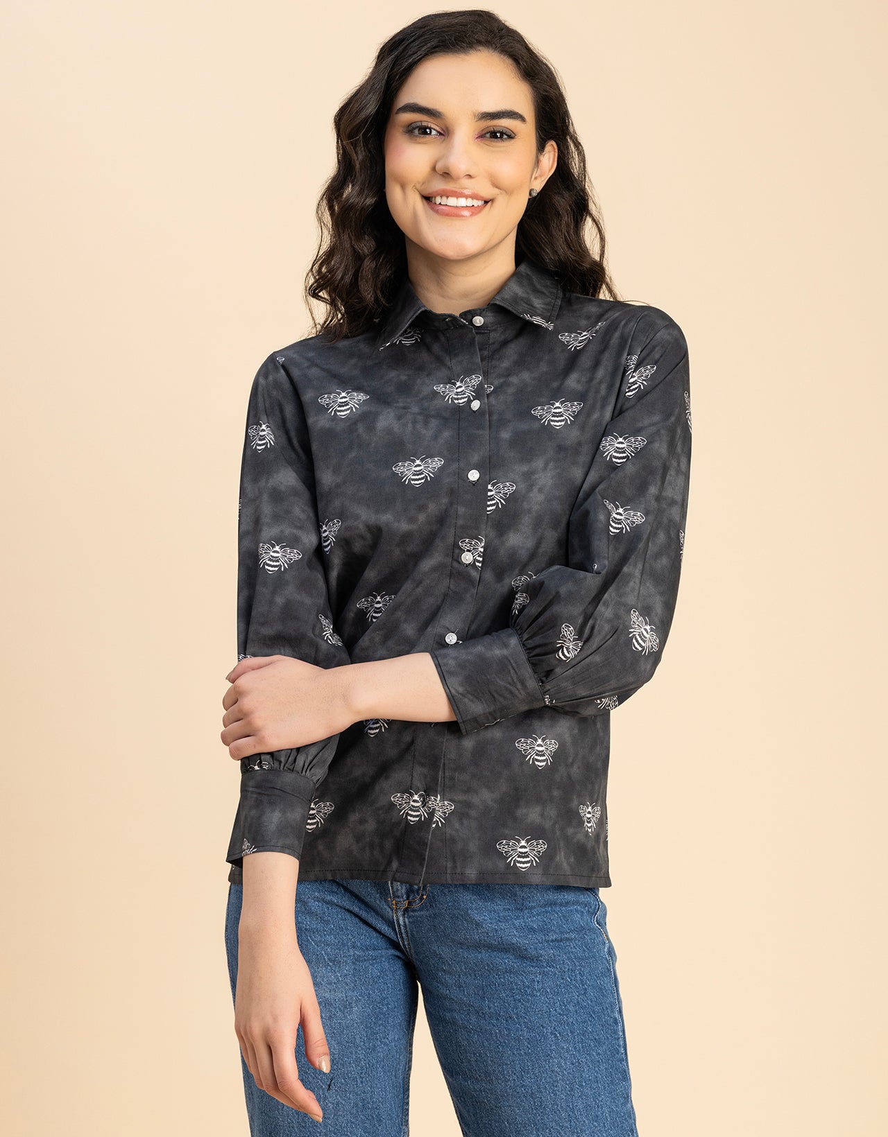 Long Sleeves Spread Collar Shirt Cotton Shirt