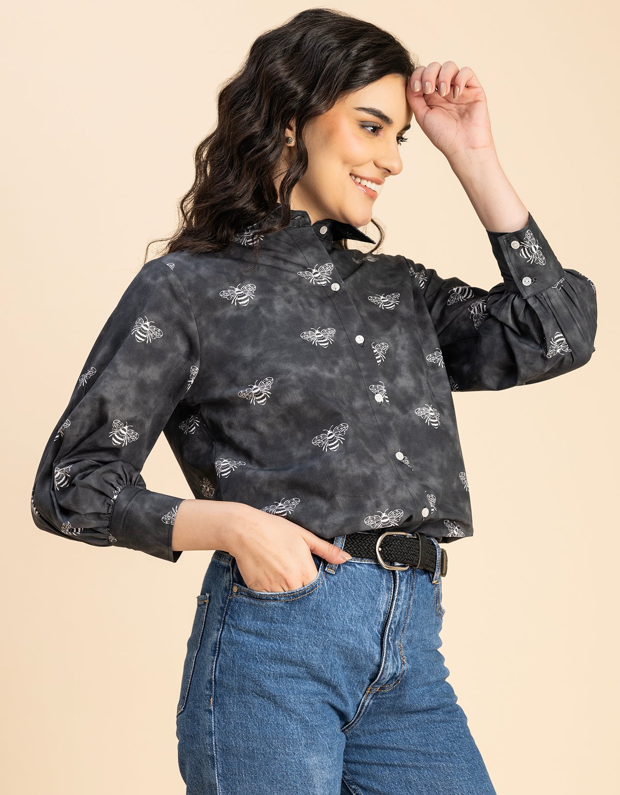 Long Sleeves Spread Collar Shirt Cotton Shirt