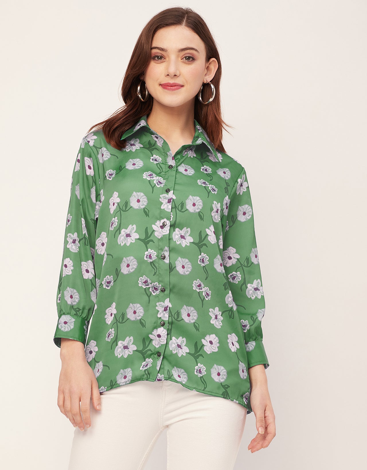 Long Sleeves Spread Collar Cotton Shirt