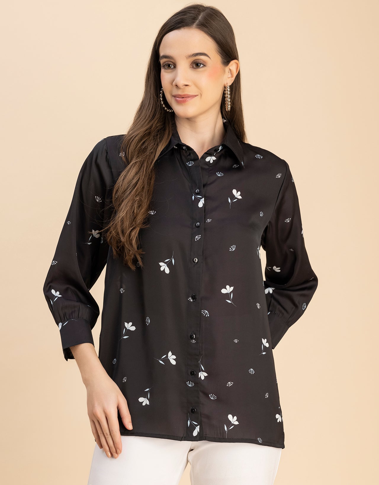 Long Sleeves Spread Collar Cotton Shirt