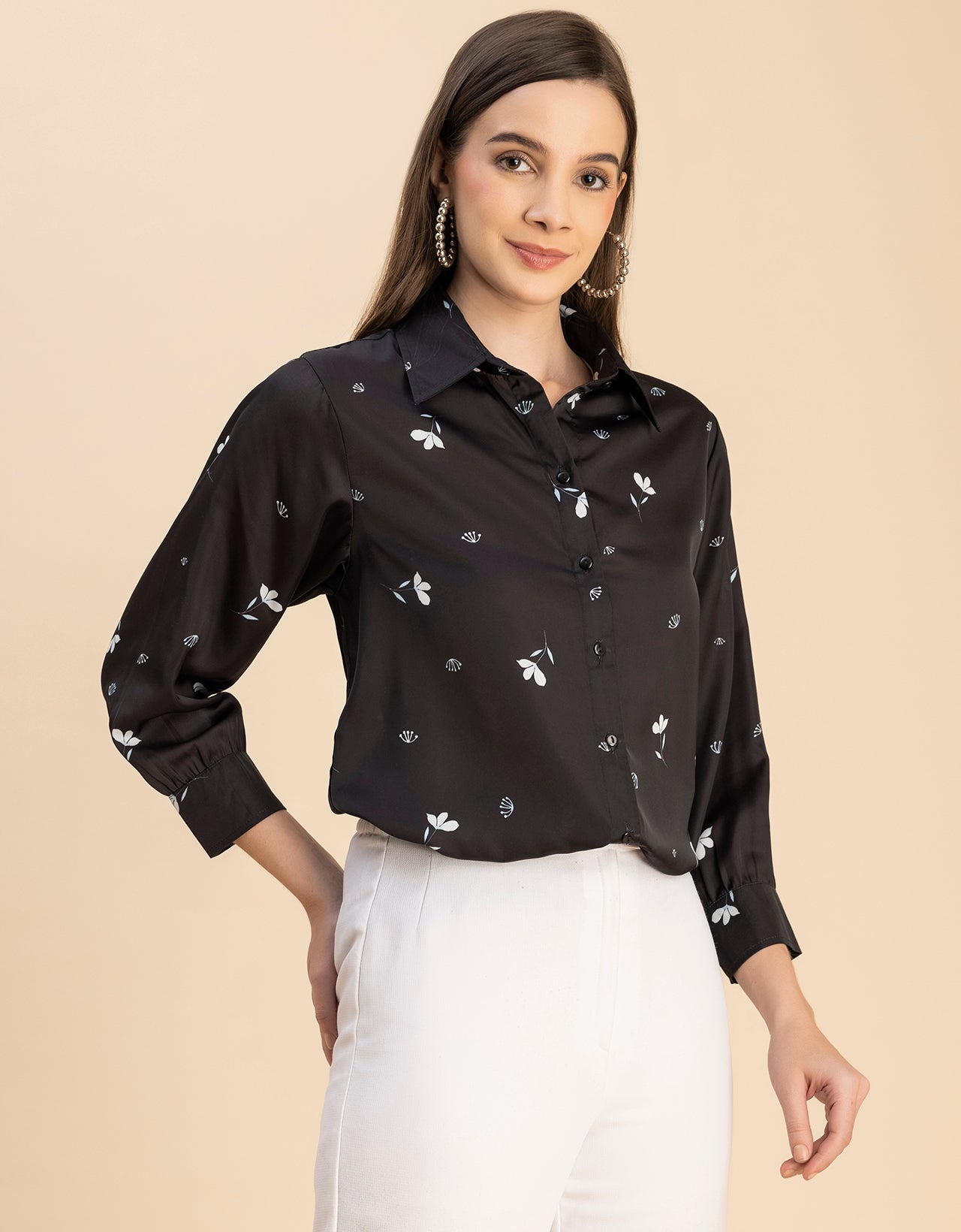 Long Sleeves Spread Collar Cotton Shirt