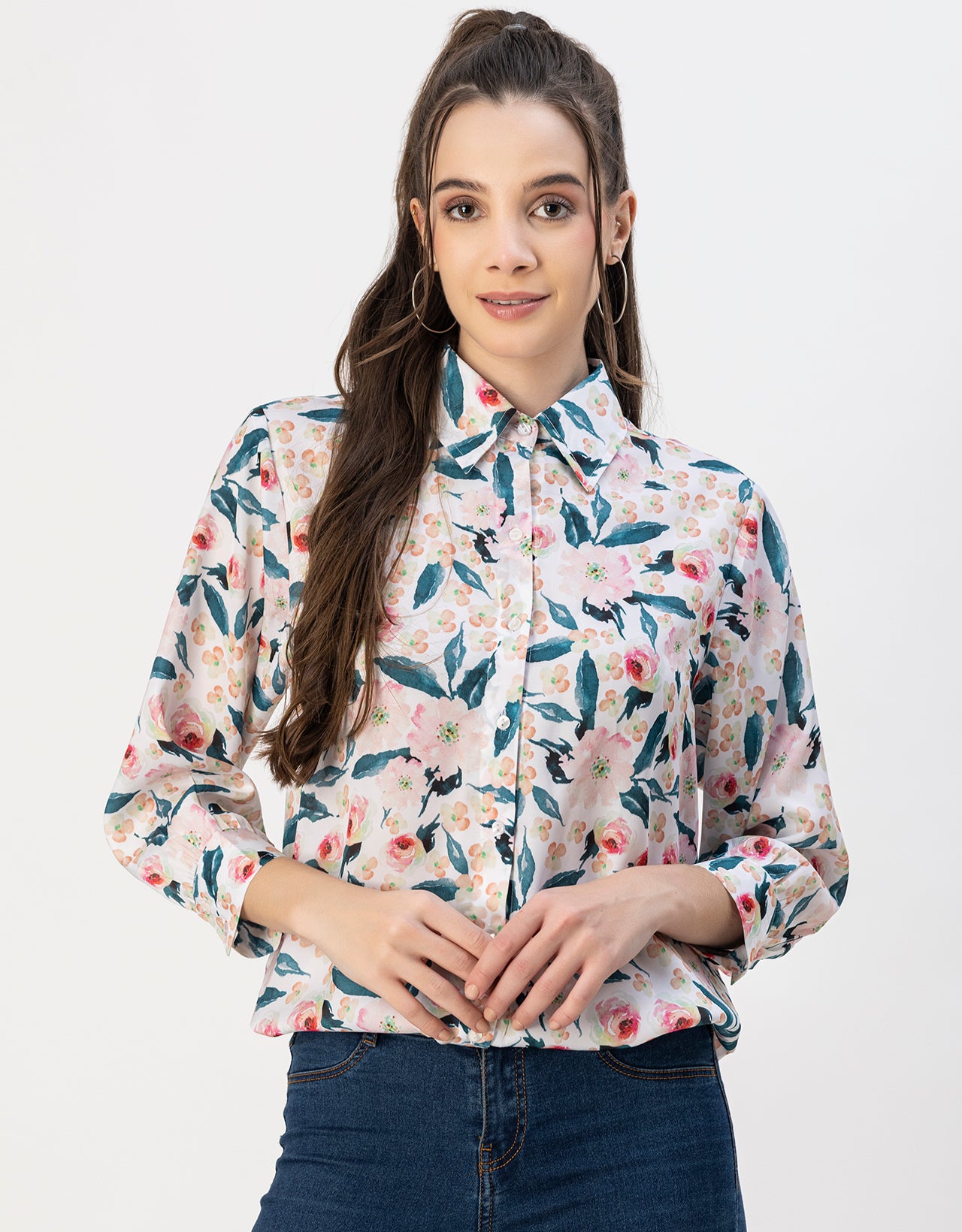 Long Sleeves Spread Collar Cotton Shirt