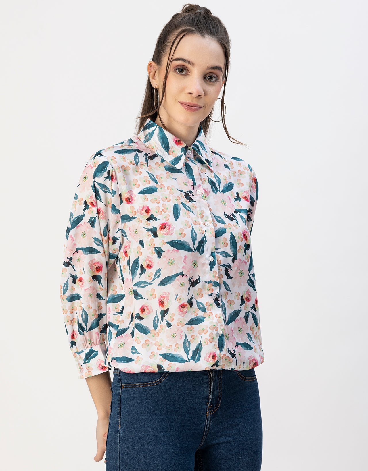 Long Sleeves Spread Collar Cotton Shirt