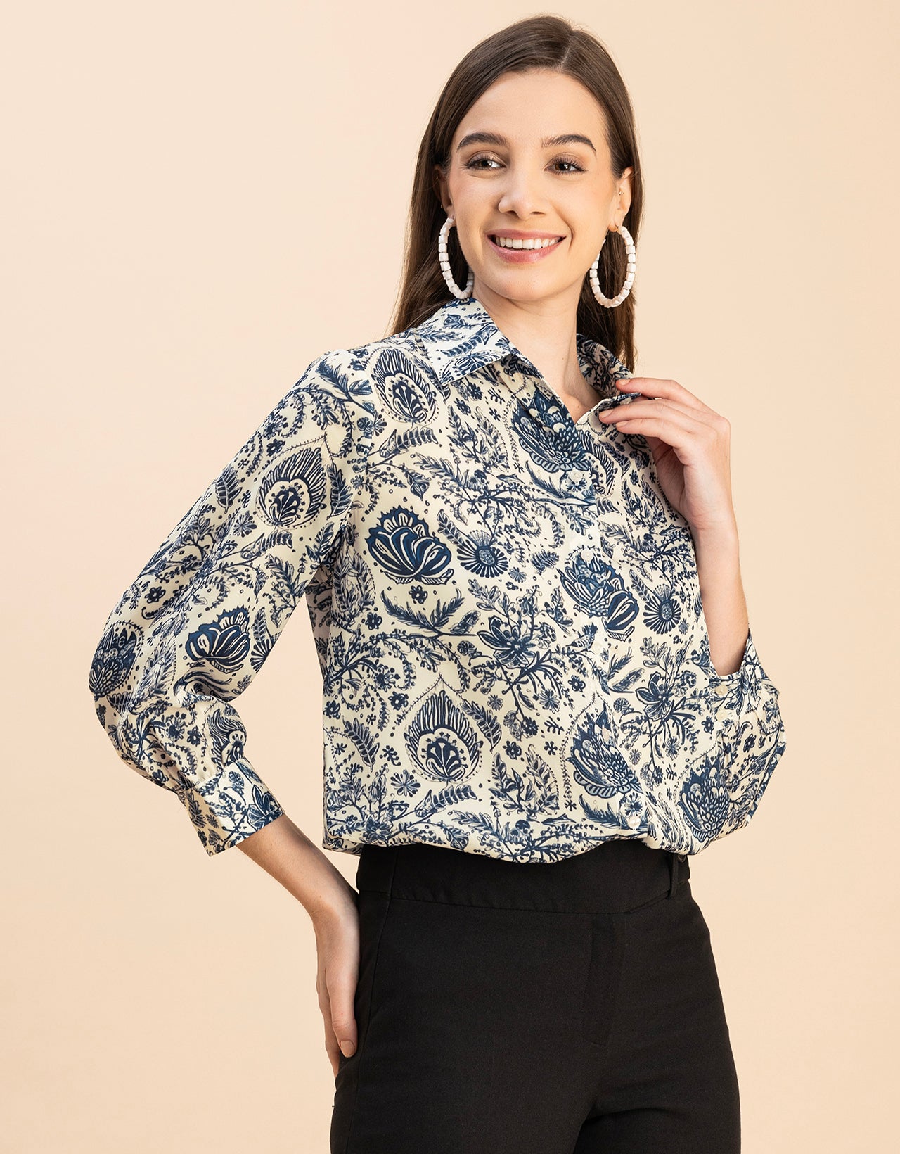 Long Sleeves Spread Collar Cotton Shirt