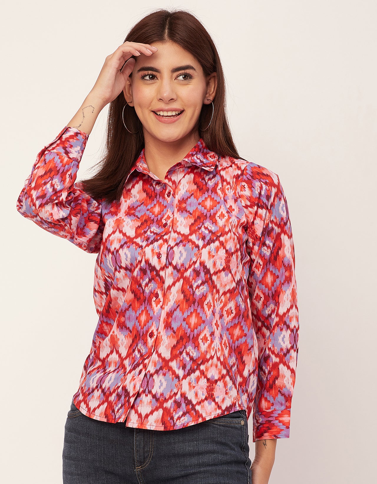 Long Sleeve Spread Collar Cotton Shirt