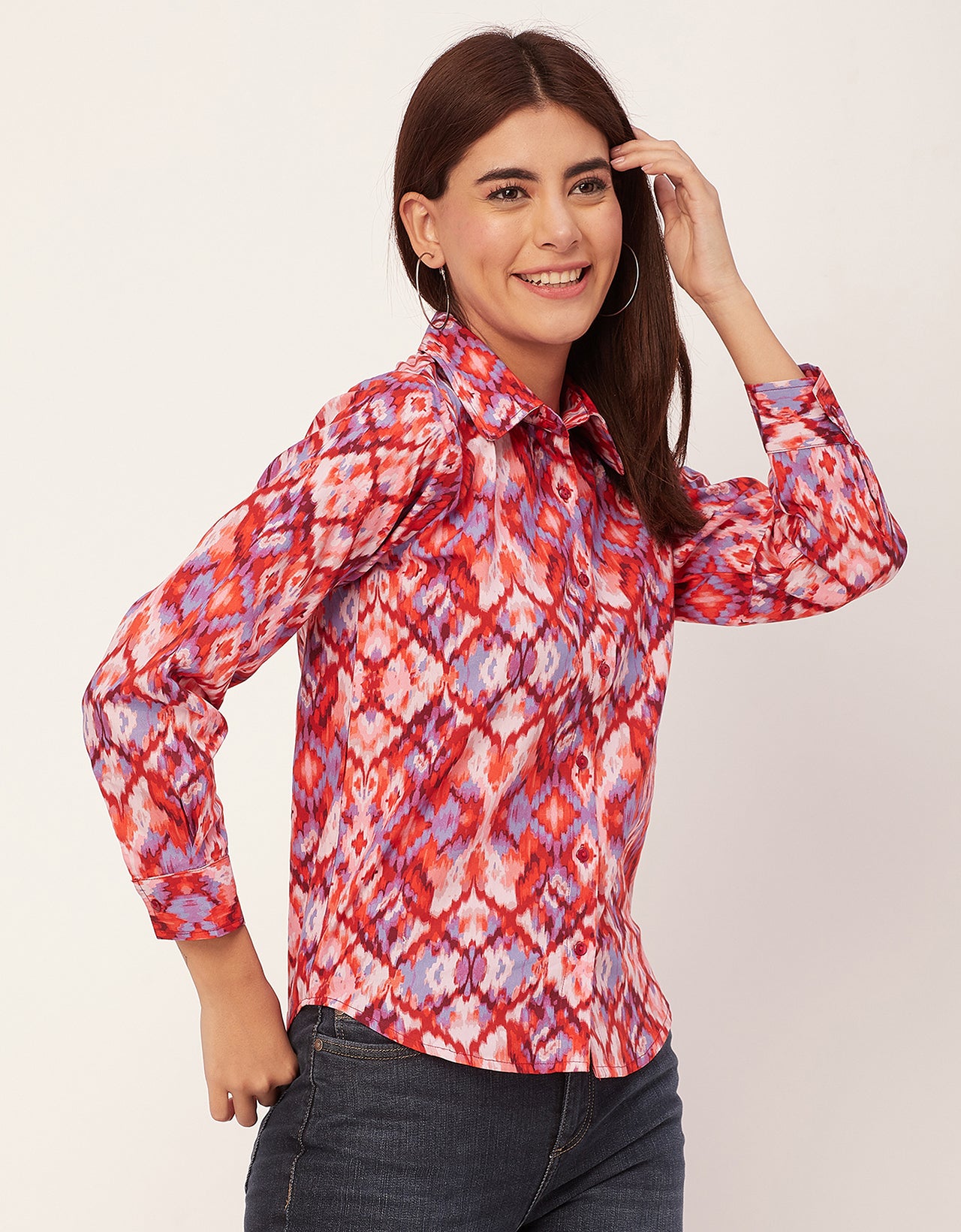 Long Sleeve Spread Collar Cotton Shirt