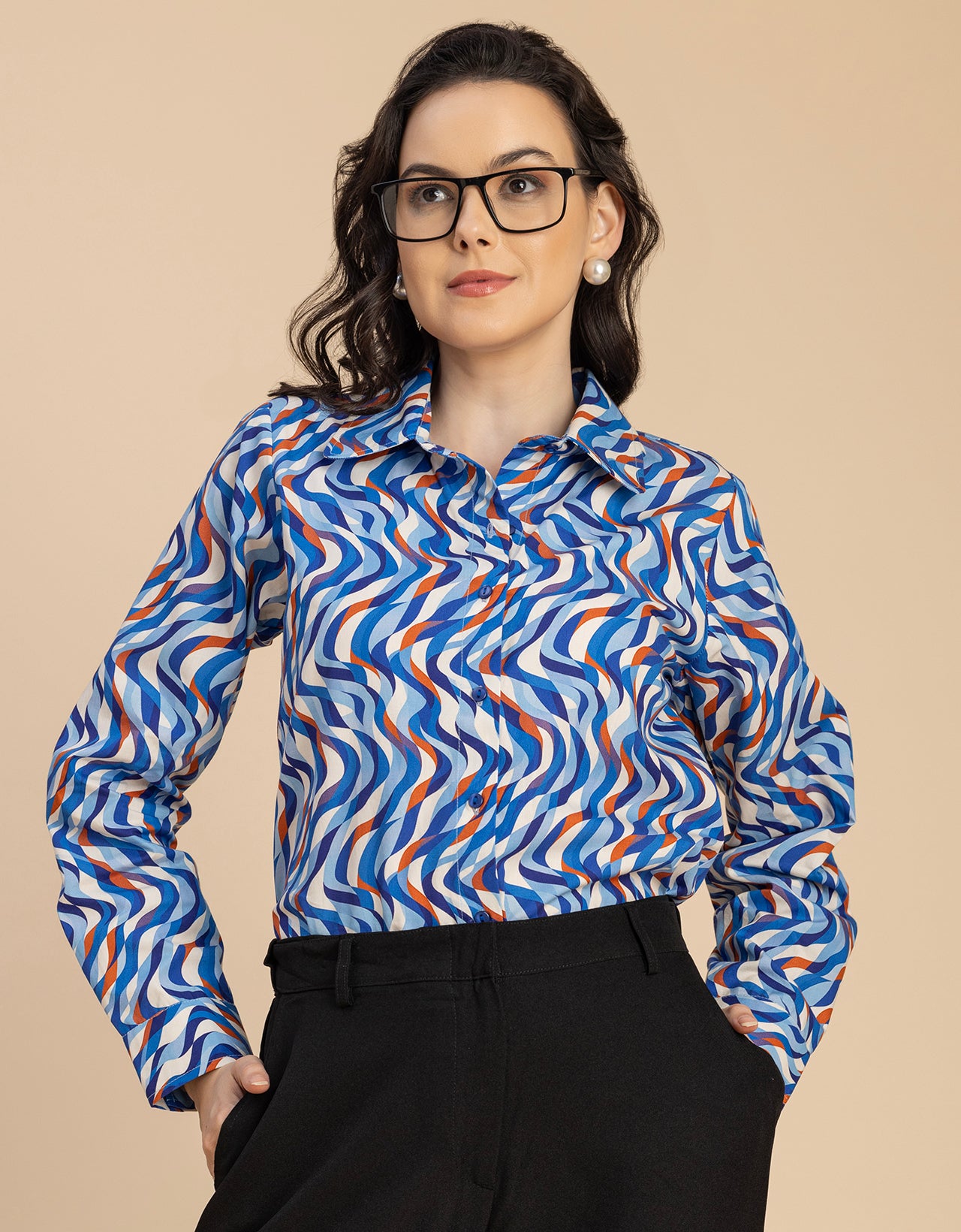 Long Sleeve Spread Collar Cotton Shirt